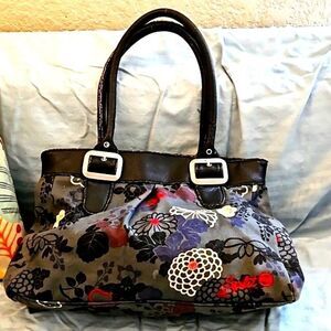 Vintage Split Hawaiian Floral Print Shoulder Bag Buckle Detail